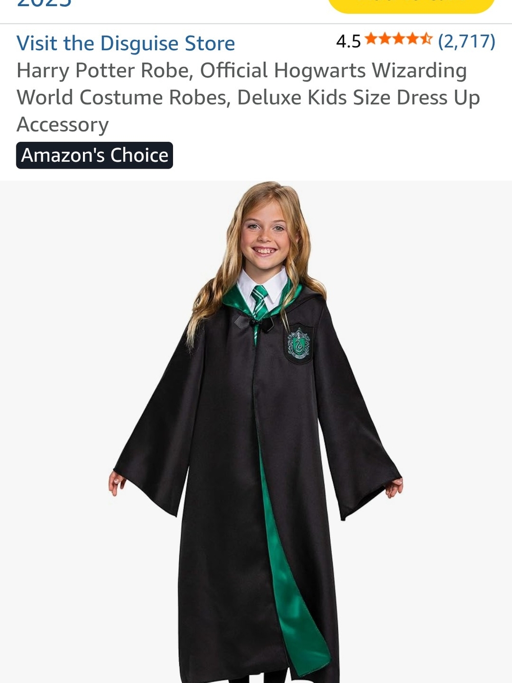 Harry Potter Black and Green Slytherin Kids Costume Robe